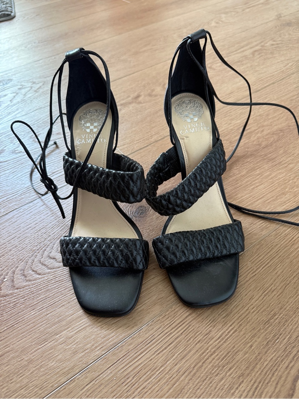 Vince Camuto Black Braided Lace-Up Stiletto Heels - Picture 2 of 5